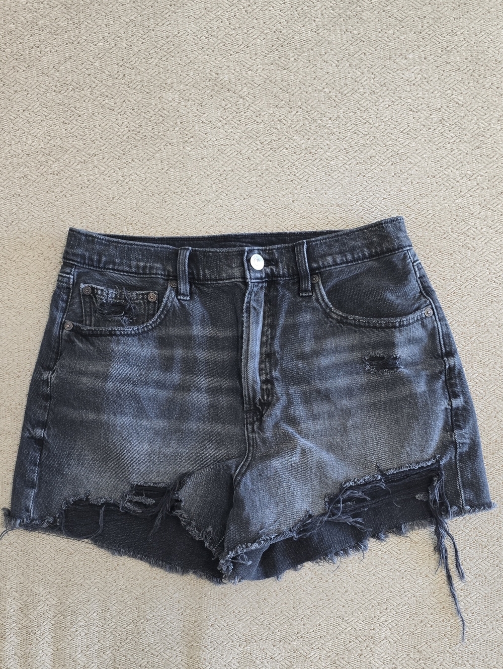 American Eagle 90's Boyfriend High Waist Distressed Light Black Shorts - Size 8